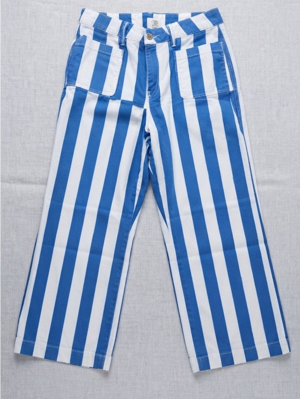 BDG Blue and White Vertical Stripe Cropped Wide-Leg Pants